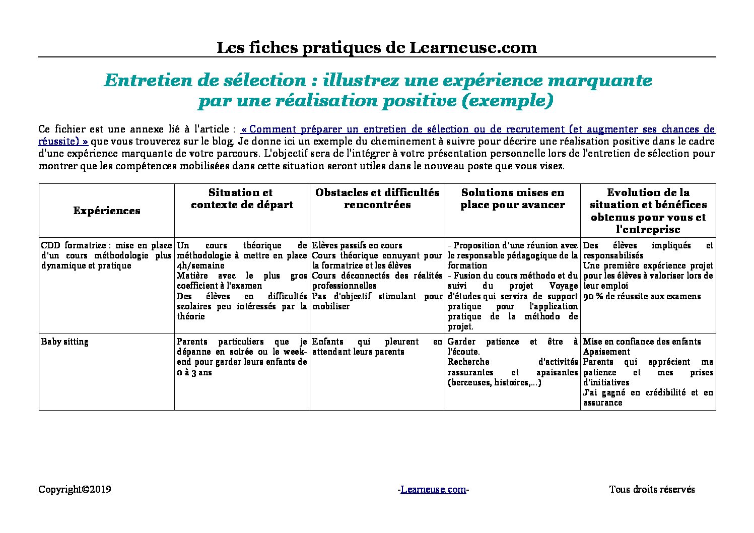 Learneuse Fiche Outil Illustrez Une Expérience Marquante Par Une ...